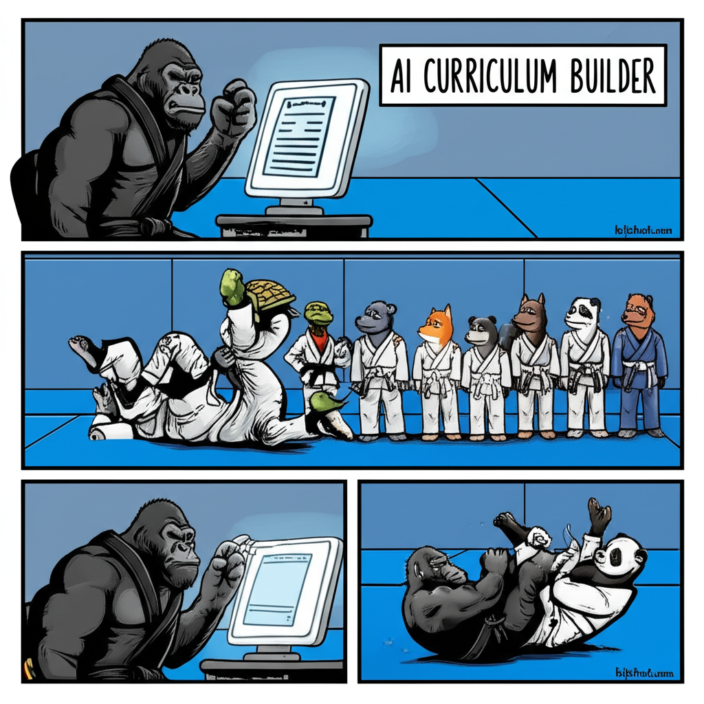 AI Curriculum Builder in action - coaches planning BJJ classes with AI assistance