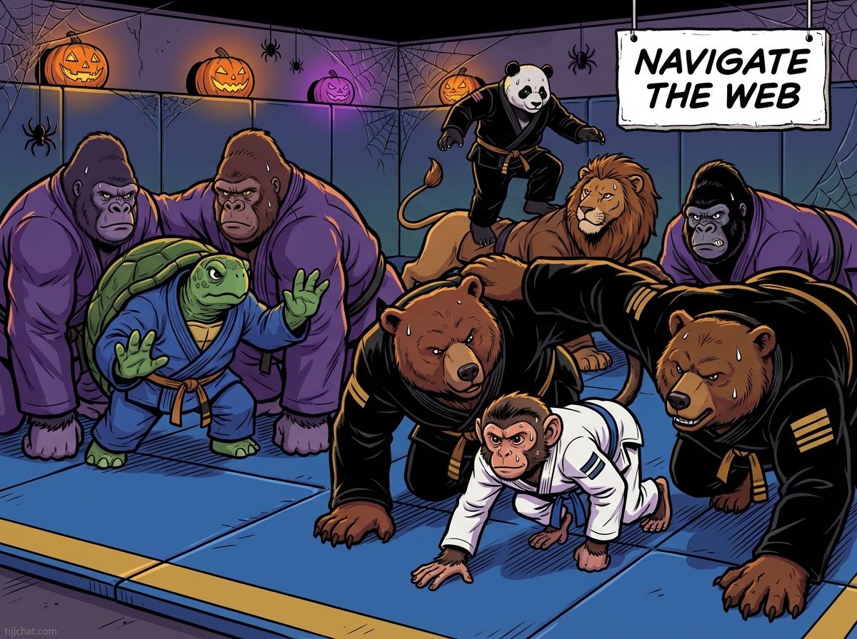 Spider Web BJJ training game showing cartoon athletes practicing agility techniques on training mats