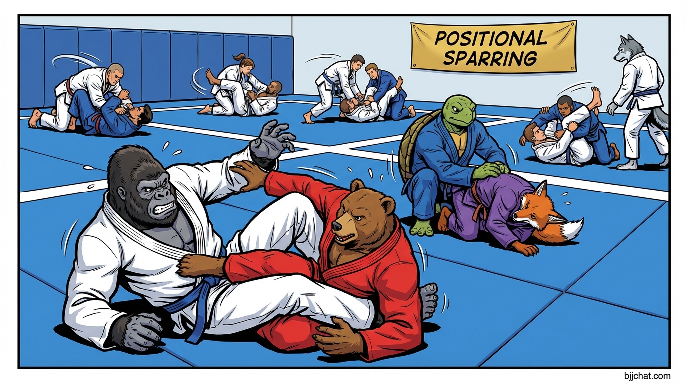 Practitioners engaged in positional sparring and training games
